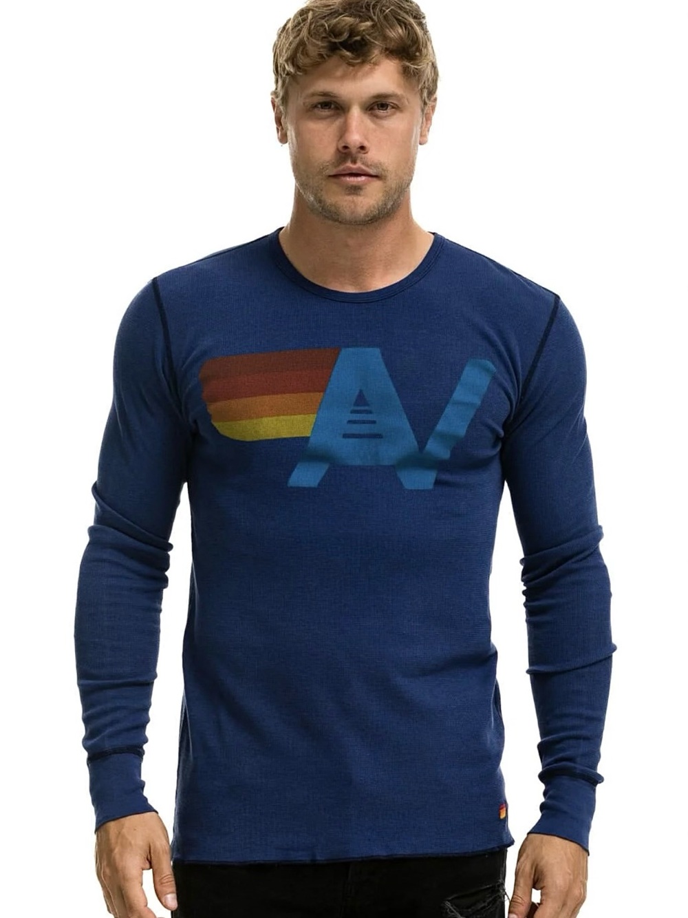 NWT Aviator Nation Thermal Waffle Shirt Logo Navy Blue Unisex Top Long Sleeve